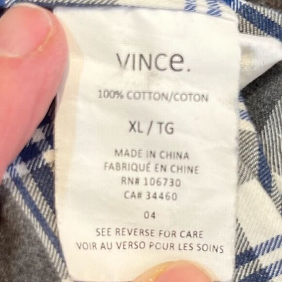 VINCE Long Sleeve Button Up Plaid Shirt Blue White Gray Men’s Size XL - Picture 6 of 6